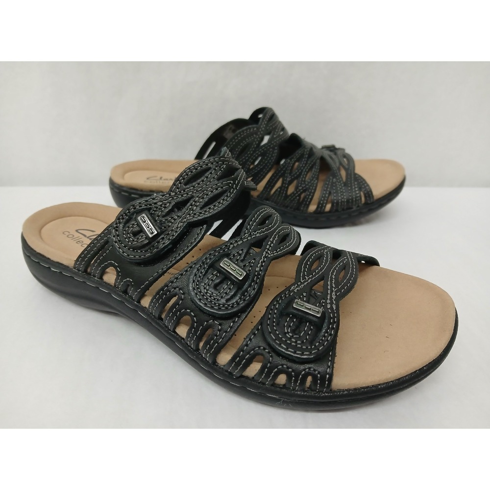 Clarks Collection Women's Laurieann Ruby Black Leather Sandal 26177345 Size 7.5M